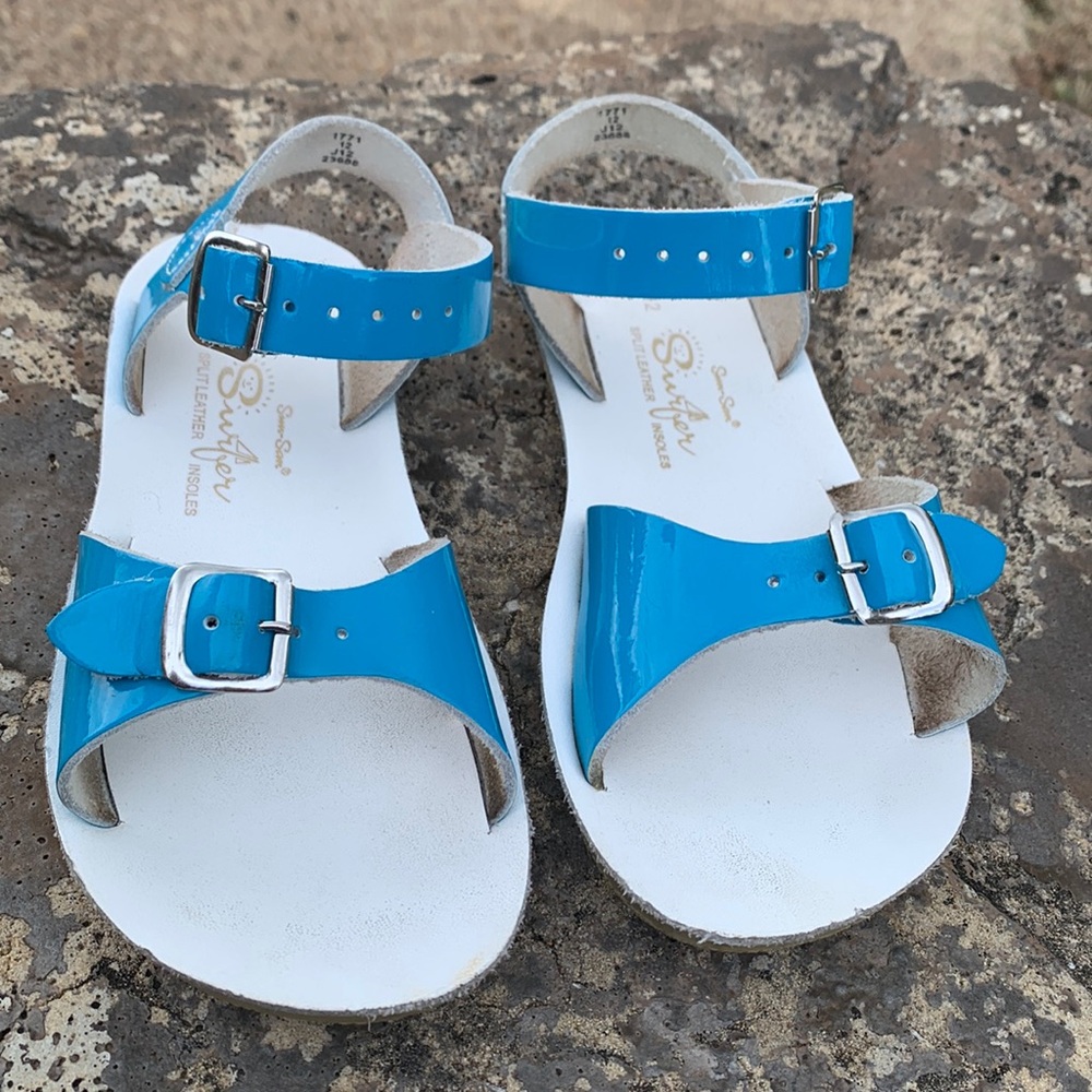 Sun San Hoy Saltwater Turquoise Patent Leather Sandals Size 12